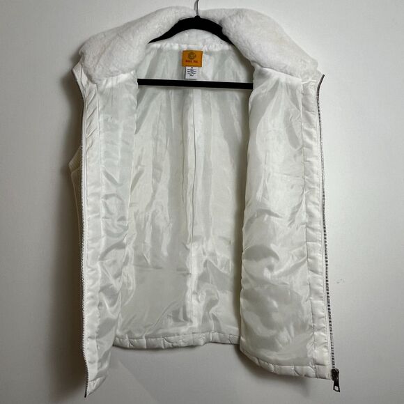 Ruby Rd Womens M Cream Full Zip Quilted Puffer Vest w/Faux Fur Collar Sleeveless - Picture 2 of 6